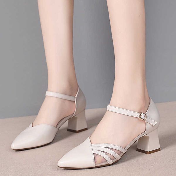 

paris classic luxury fashion women pumps sandals summer genuine leather heel pointed toe handmade thick heels shoes designer elling, Black