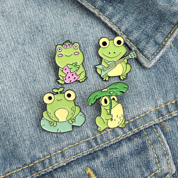 

strawberry guitar lotus leaf frog brooch oil paint enamel animals lapel pins european cartoon alloy sweater clothes badges corsage accessori, Gray