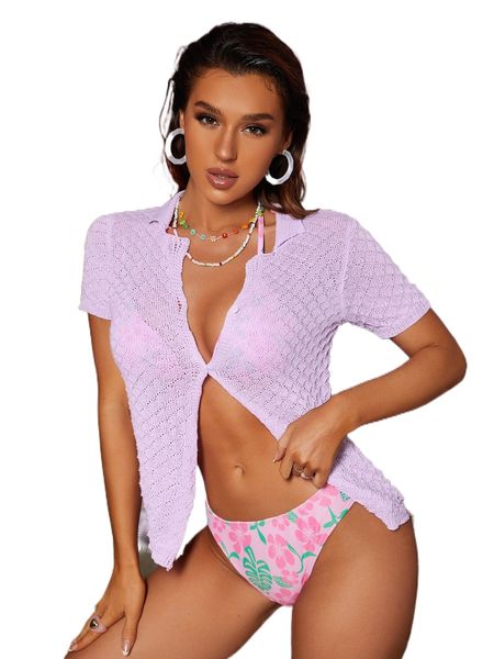 

pointelle knit button front kimono i0ui#, White;black