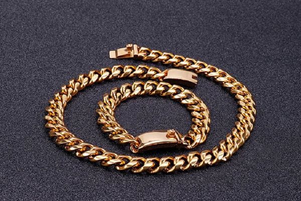 

12mm men's hip hop 21cm bracelet necklace 50cm cuban chain 18k gold plated, Silver
