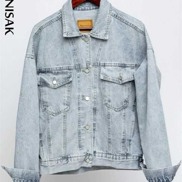 

vintage women jacket autumn winter oversize denim jackets washed blue jeans coat turndown collar outwear bomber jacket 220725, Black;brown