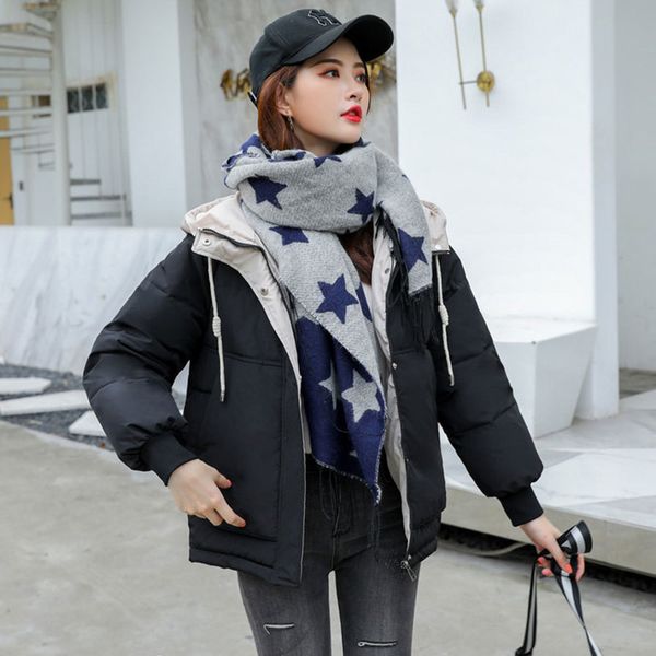 

zqlz short parka women snow wear winter jacket women coats hooded ladies coat female thick cotton padded jacket 201201, Black