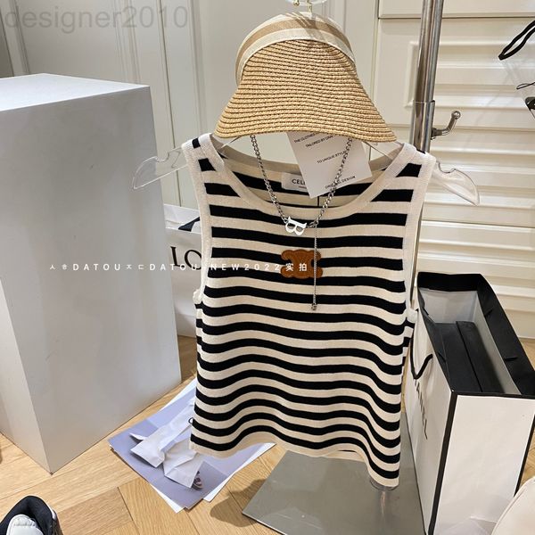 

women's t-shirt designer ce leather label triumphal arch stripe color contrast celebrity girl vest small fragrance sleeveless women 3fv, White