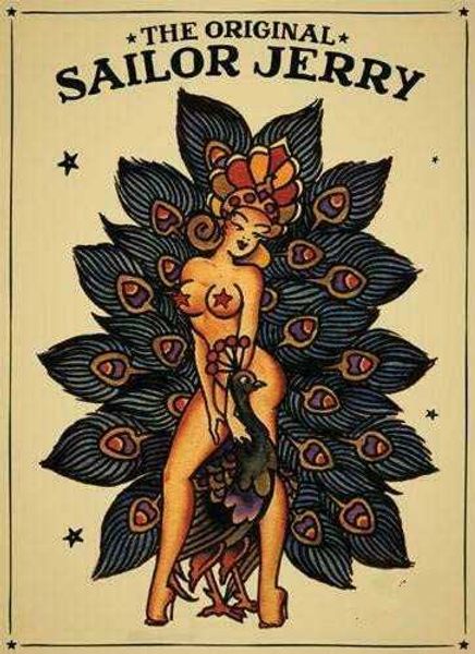 

sailor jerry tattoo girl and a peacock tin sign retro kitchen garden restaurant farm bathroom zoo people cave farm wall decoration iron