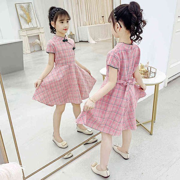 

summer dress girls children's cheongsam 8 princess dress little girl ancient style hanfu dress 10 year old 7 kids clothes 2-12y g220518, Red;yellow
