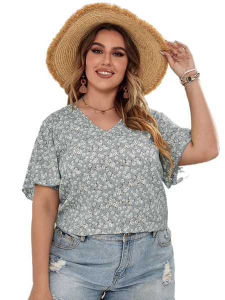 

plus ditsy floral blouse d5vj#, Black