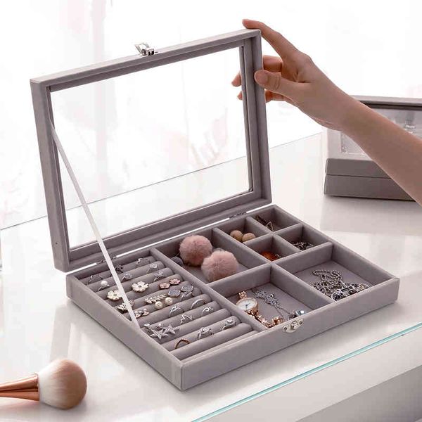 

velvet glass ring earring jewelry display organizer box tray holder storage case, Black;white