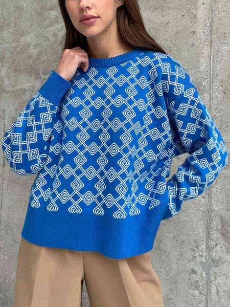 

oversized sweater woman winter 2022 autumn winter plaid knitted sweaters korean style o-neck t220824, White;black