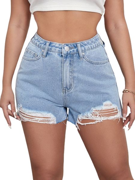 

sxy high waist ripped raw trim denim shorts y4y6#, White;black