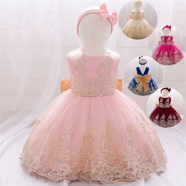 Lace Bowknot Girl Dresses Gold Thread Borderyer Tutu Princess Dress Kids Wedding and Birthday Party 56my T2