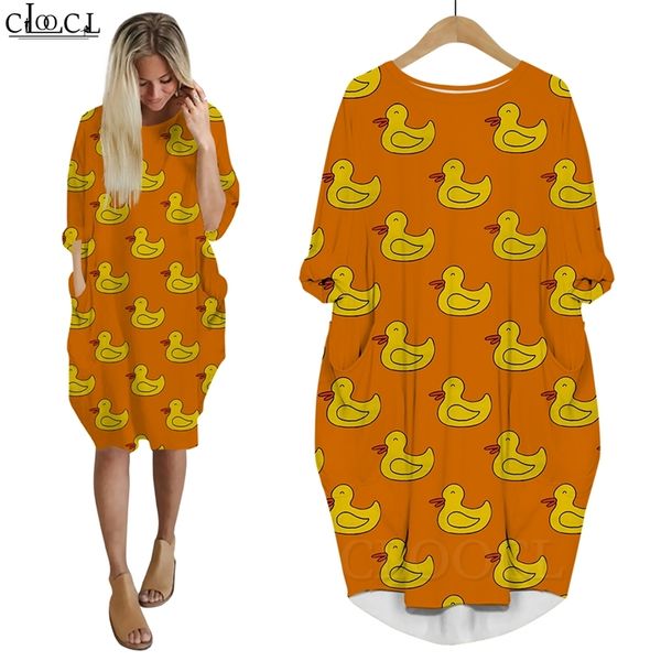 

women dress cute little yellow duck 3d loose skirt long sleeve daughter dresses casual pocket dress female gowns w220616, Black;gray