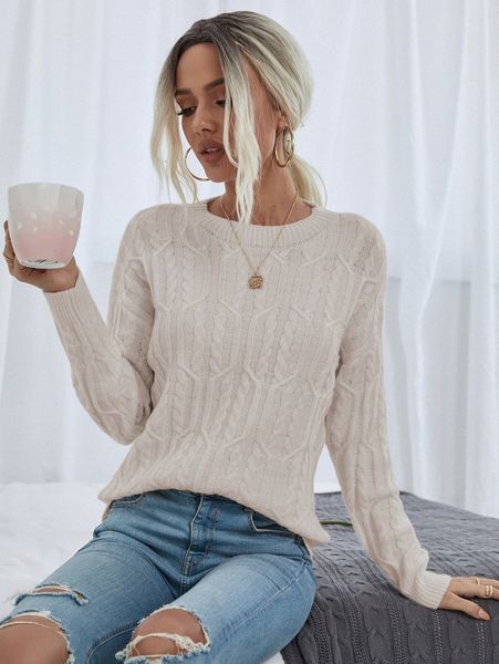 

cable knit drop shoulder sweater e3nz#, White;black
