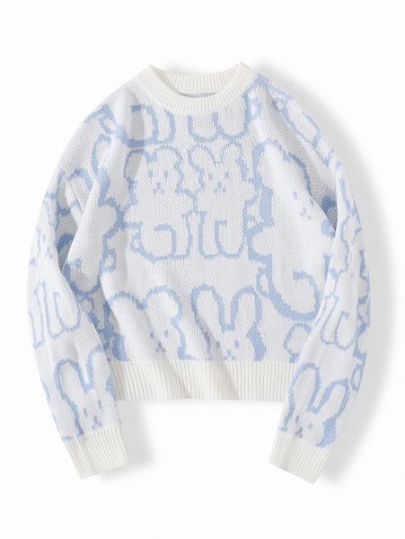 

bear pattern contrast trim sweater j0ky#, White;black