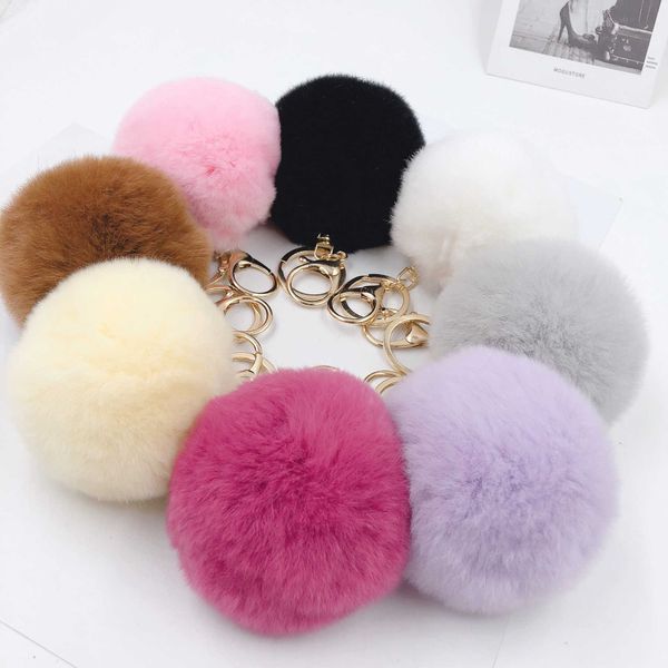 

keychains 1pcs 8cm fake fur brand bag keychain pompom car keyring gold color chains pompons fox rabbit charms chain, Silver