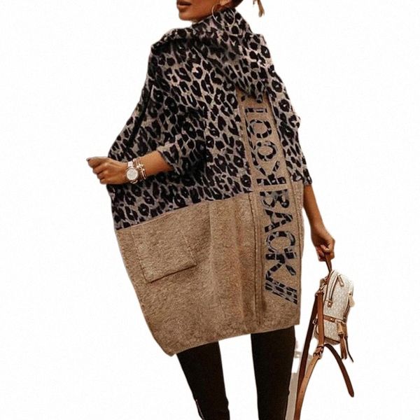 

women's trench coats 2021 autumn winter fashion long sleeve coat women elegant letter print ladies casual leopard hooded streetwear p2, Tan;black