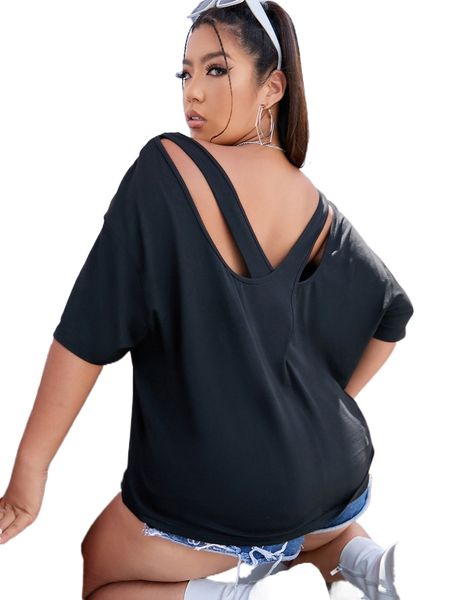 

plus wrap back drop shoulder tee i2mi#, Black