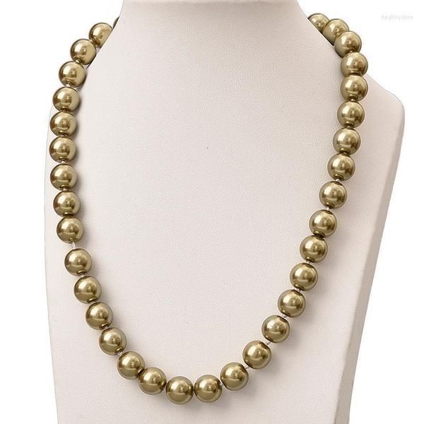 Catene speciali perle in marrone-verde 10mm create per la collana di guscio di perle rotonde Dichiarazione di imitazioni Donne 18 pollici H840chains Heal22