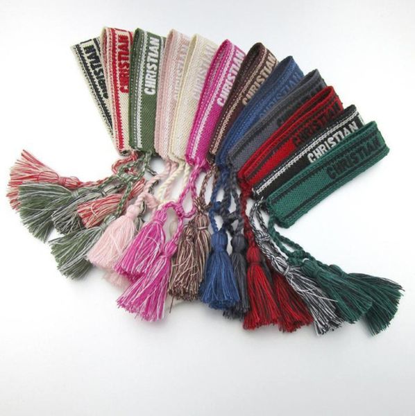 

luxury fashion brand embroidery bracelets classic women men bangles friendship charm bracelet woven adjustable tassel vintage couple braided, Golden;silver