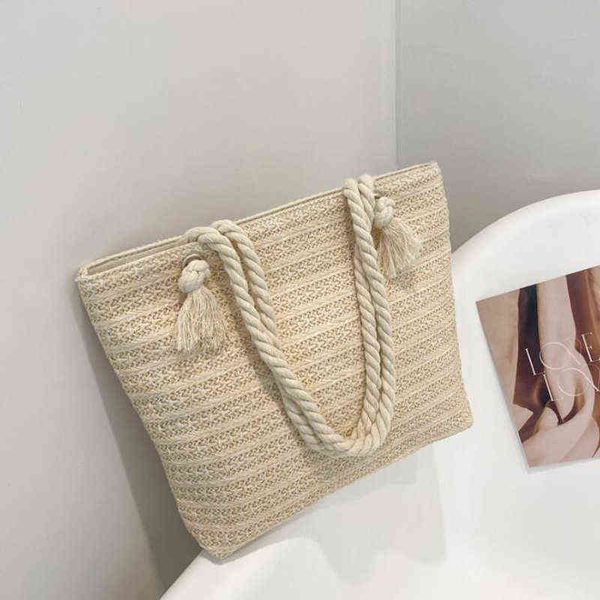 

5a large beach shoulder bag fashion evening bags casual straw bags for women female rope handle travel handbags ladies totes 230510bj