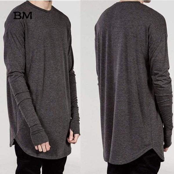 

men's t-shirts hip hop streetwear thumb hole man tshirt wholesale fashion t shirt men autumn long sleeve oversize design hold hand, White;black
