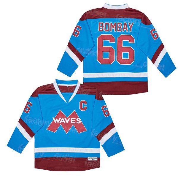 

men college hockey gunner stahl mighty waves 66 gordon bombay jersey movie university team color blue all stitched breathable for sport fans, Black