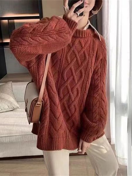 

winter sweater women knitted pullovers ladies round neck long sleeves female solid twist jumpers chompas para mujer 220816, White;black