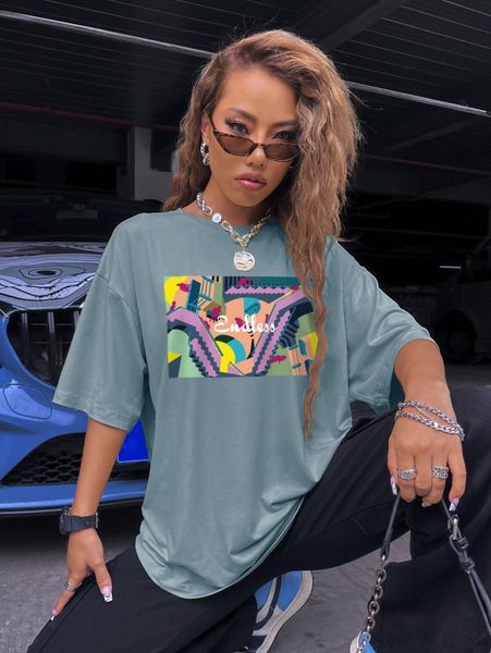 

letter & figure graphic drop shoulder tee o8np#, White