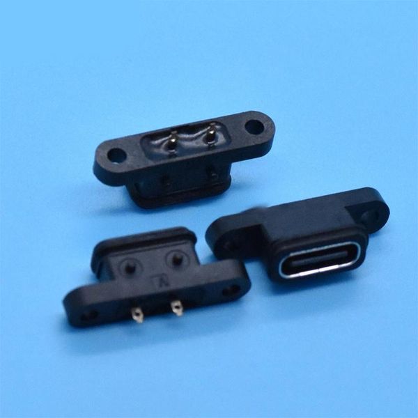 Altri accessori per l'illuminazione C Porta presa USB femmina impermeabile a 2 pin con foro per vite Interfaccia di ricarica per ricarica rapida Connettore da 180 gradi 2 pezzi
