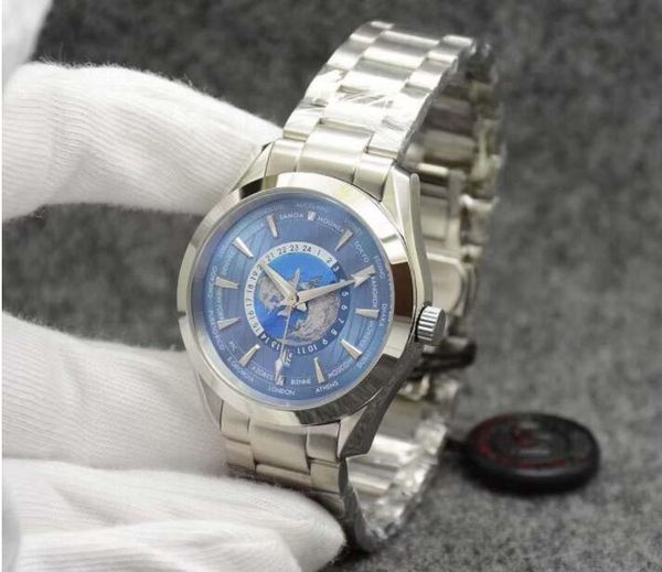 

u1 blue dial aqua terra 150m worldtimer limited watch 41mm quartz battery power ocean stainless steel sports sea around the world mens watch, Slivery;brown