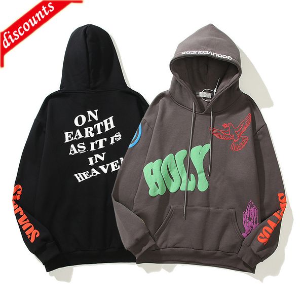 

men's brand fashion trend sweater wholesale high foam arm letter smiley face printed hoodie and women's coat, Black