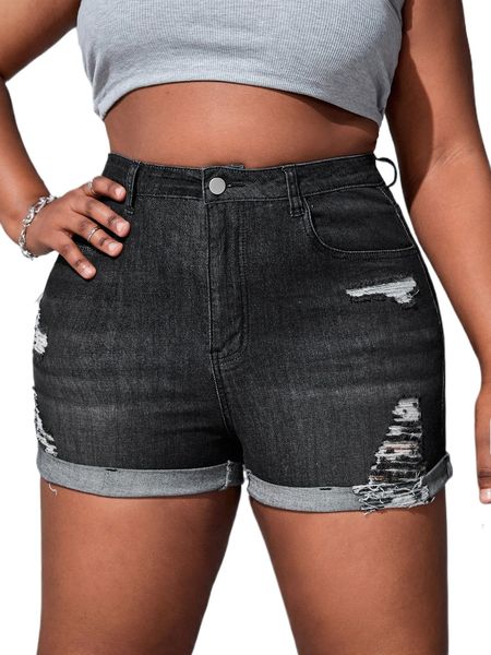 

plus ripped pocket denim shorts c3kf#, White;black