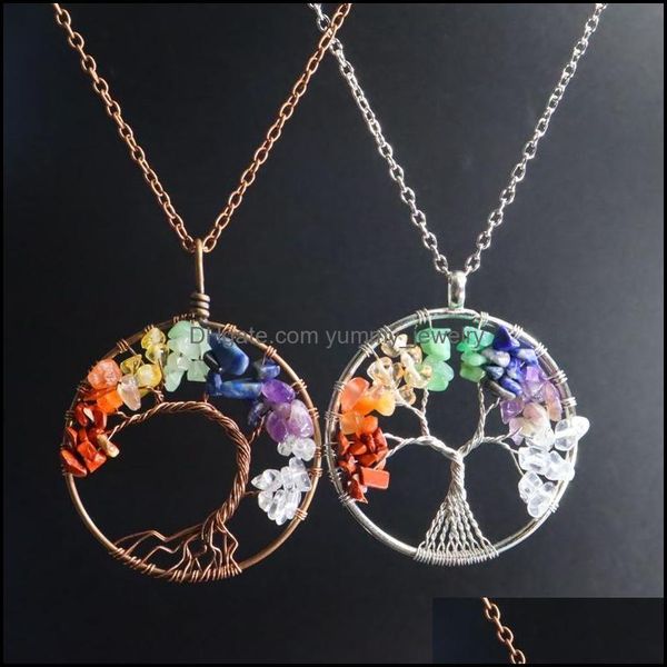 

pendant necklaces pendants jewelry 7 chakra quartz natural stone tree of life pendum necklace for women healing crystal reiki drop deliver, Silver