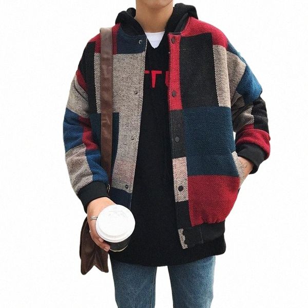 

men's jackets autumn men harajuku plaid bomber 2021 mens japanese streetwear windbreaker korean fashions baseball s4dq#, Black;brown