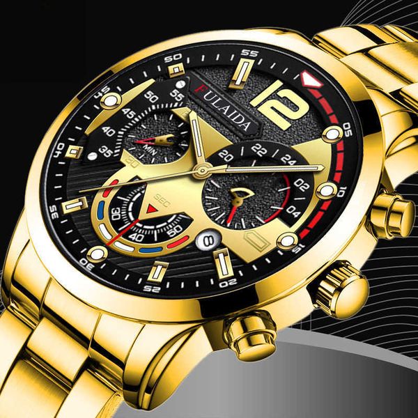 

men's fashion stainless steel business watch luminous pointer quartz watch with calendar, Slivery;brown