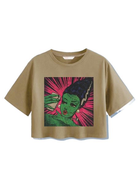 

romwe x hanbutvintage figure graphic boxy tee a2ob#, White