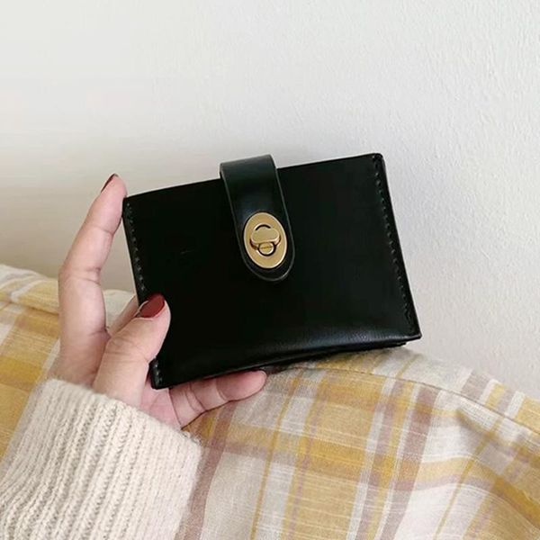 Cüzdanlar kadın cüzdan şık kore düz renkli kart tutucu vintage sıradan pu deri kadın çanta para klips Lady Coin Pursewallets