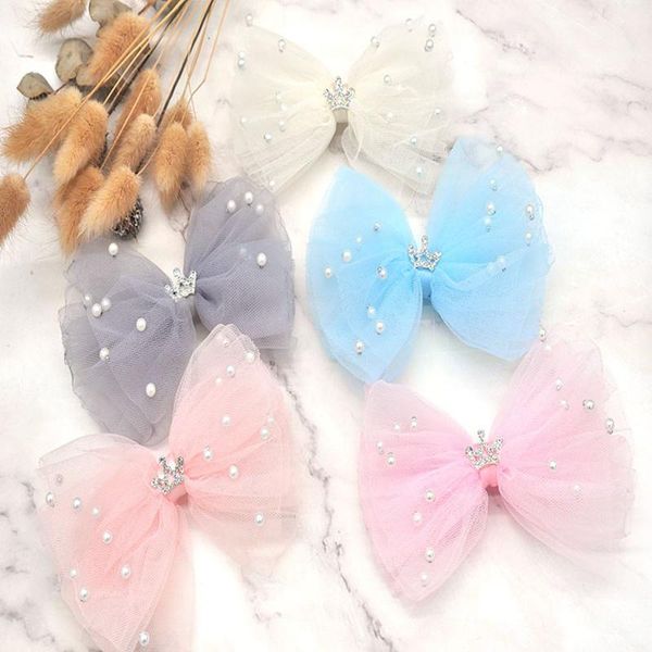 

hair accessories 2022 lovely girls lace bow hairpin sweet children's princess clips cute crown for kids, Slivery;white
