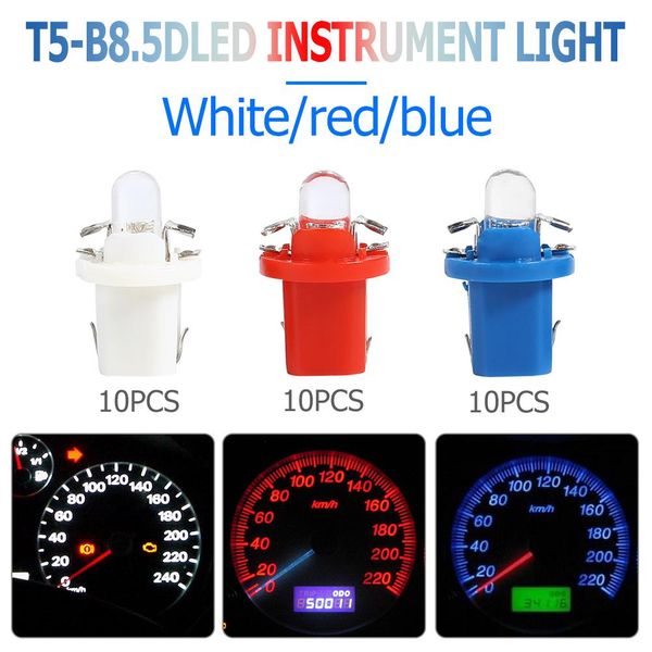 

10pcs universal t5 b8.5d led car light auto dashboard instrument cluster light bulbs white/ red/ blue