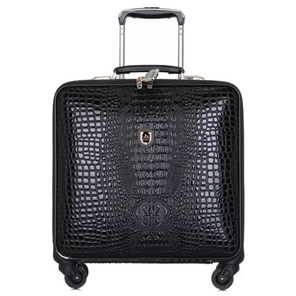 

retro luggage 16 inch men commercial pu crocodile pattern 4 wheels trolley travel suitcase bag woman computer bags aviation box