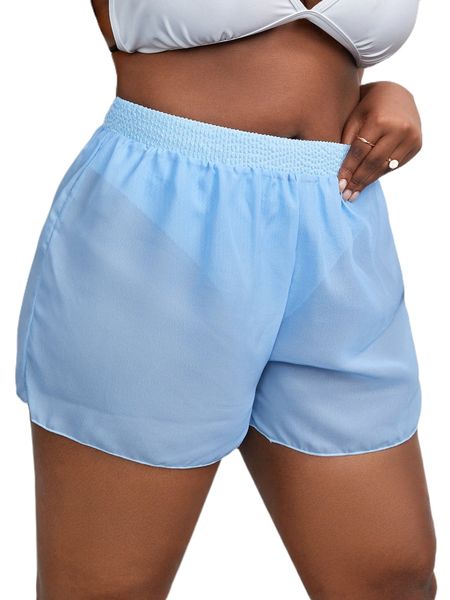 

plus textured high waist bikini bottom & beach shorts q2l6#, Black