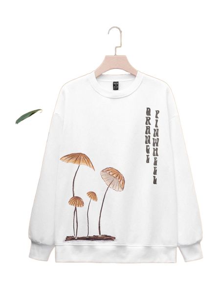

x sheepysheeps slogan & mushroom print sweatshirt p8i7#, Black