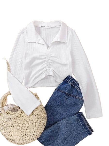 

girls ruched front crop tee a9o3#, Black;white