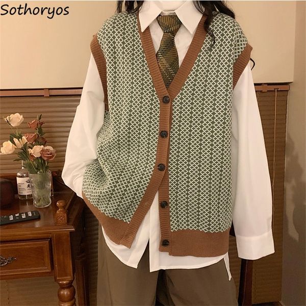 

womens vests retro casual sweater vest women vneck classic argyle sleeveless k 220823, Black;white