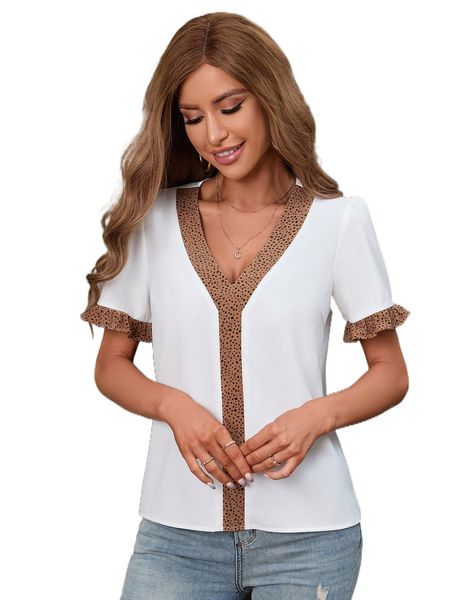 

dalmatian print flounce sleeve blouse a6zq#, White