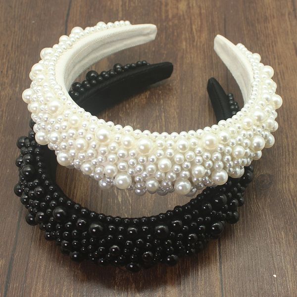 

white black pearl headdress fashion hair band luxury baroque rhinestones headband wedding headwear women bridal accessories 220719, Slivery;golden
