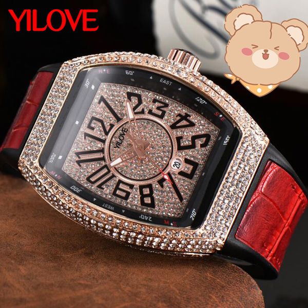 Luxury Success Orologio da uomo d'affari con diamanti Zaffiro Orologio multifunzione al quarzo da esterno luminoso Orologio da polso con cinturino in pelle da 43 mm con cinturino in acciaio inossidabile