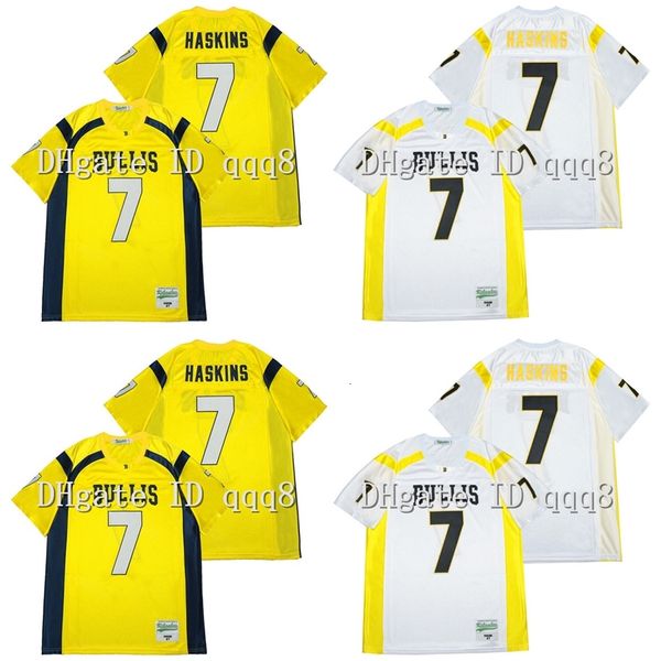 NA85 En Kalite 1 Hhigh School Bullis #7 Dwayne Haskins Jersey Beyaz Sarı% 100 Dikiş Amerikan Futbol Forması Boyutu S-XXXL