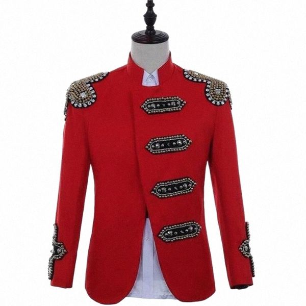 

men red suits designs stage costumes for singers fashion sequin blazer dance clothes jacket dress punk stand collar men's & blazers 19j, White;black