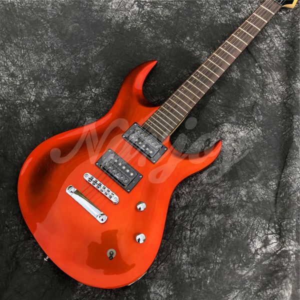 Nuova chitarra elettrica in legno massello a 6 corde di colore arancione lucido, foto reali, disponibile