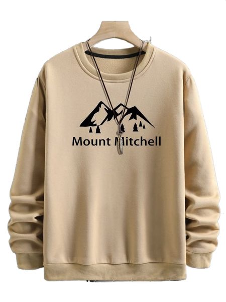 

men mountain & letter graphic thermal lined sweatshirt m884#, Black